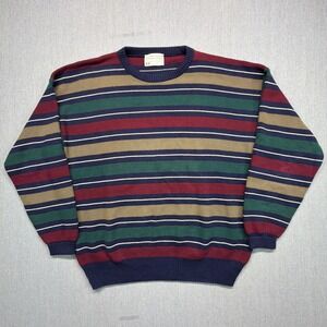 Vintage Lord Jeff Mens L Sweater Blue Striped Long Sleeve Crew Neck